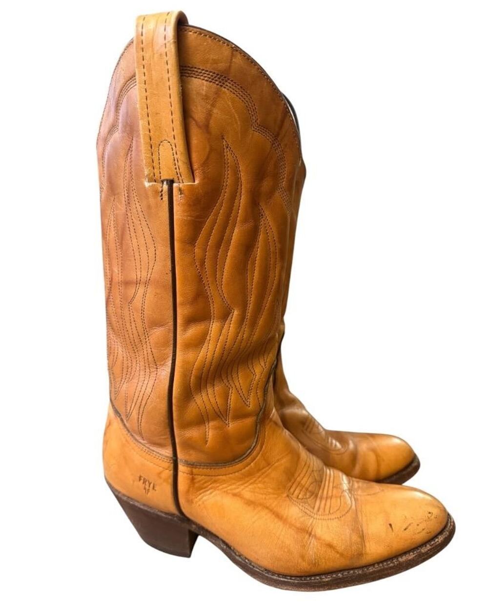 Vintage Frye Tan Leather Western Cowboy Boot Men size 8.5 D
